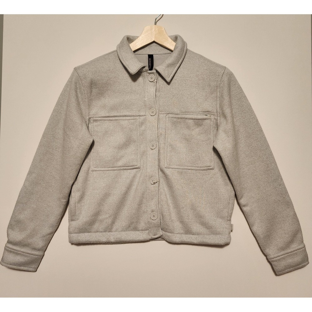 Mondetta Button Front Shacket Light Gray Heather Recycled Polyester Small
